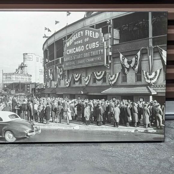 Other - Vintage Wrigley Field Chicago Cubs Wood‎ Print 30x20 Black White Sports Man Cave